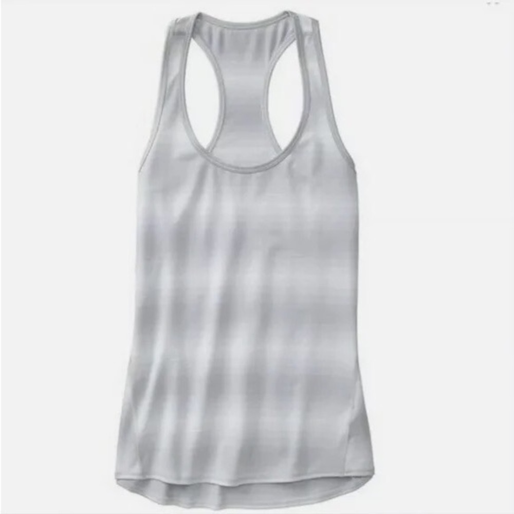 Athleta Chi Ombre Moongrey Gray White Stripe Racerback Tank Top women’s SIZE XXS